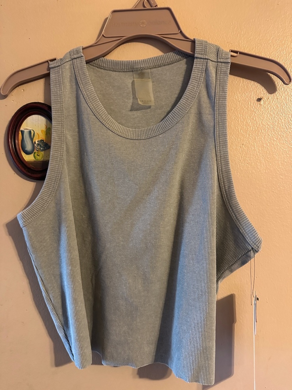 Ribbed Crewneck Tank Top - Light Gray